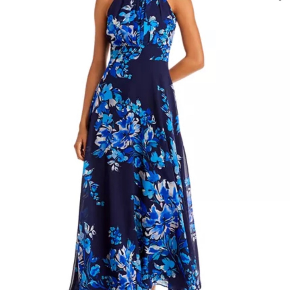 Elija J Blue Floral Gown